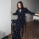 Black Printed Two Pieces Long Sleeve Irregular Tops Slim Fit Bodycon Club Midi Skirt Dress