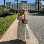 White Straps Sleeveless Square Neck Polka Dots Pleated Long Dress