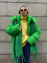 Green Women's Long Sleeve Fashion Hooded Coats Jacket