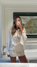 Apricot Elegant Two Pieces Floral Hollow Embroidered Fashion Mini Skirt Sets