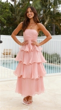 Pink Off Shoulder Ruffles Pleated Women Vacation Sexy Long Dress