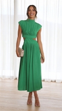 Green Sleeveless Cut Out Elegant Chic Fashion Women Maxi Dress