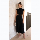 Black Sleeveless Cut Out Elegant Chic Fashion Women Maxi Dress