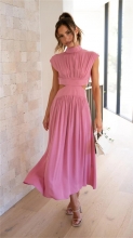 Pink Sleeveless Cut Out Elegant Chic Fashion Women Maxi Dress