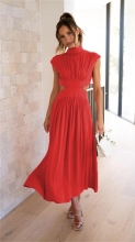 Red Sleeveless Cut Out Elegant Chic Fashion Women Maxi Dress