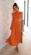 Orange Sleeveless Cut Out Elegant Chic Fashion Women Maxi Dress