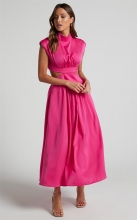 Rose Red Sleeveless Cut Out Elegant Chic Fashion Women Maxi Dress