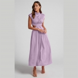 Light Purple Sleeveless Cut Out Elegant Chic Fashion Women Maxi Dress