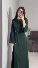 Green Elegant Women Party Long Sleeve Back Lace Up Formal Long Dress