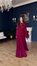 Red Long Sleeve Mesh Ruffles Luxury Evening Maxi Dress