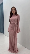 Pink Long Sleeve Lace Luxury Women's Evening Party Formal Maxi Dress