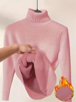 Pink Long Sleeve Knitting Sweater Velvet Winter Women Tops