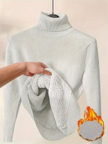 White Long Sleeve Knitting Sweater Velvet Winter Women Tops