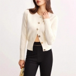 Beige Long Sleeve Single Breasted Elegant Casual Knitted Cardigan Fashion Commuter Sweaters