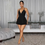 Black Straps Deep V Neck Hot Sexy Women Pasrty Mini Skirt Dress