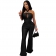 Black Off Shoulder Cut Out Halter Snatched Bodycon Sexy Party Jumpsuit