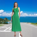 Black O Neck Sleeveless Pearls Knitted Women Fashion Hollow Party Long Dress