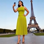 Black O Neck Sleeveless Pearls Knitted Women Fashion Hollow Party Long Dress