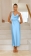 Blue Straps Low Cut Pleated Luxury Satin Birthday Midi Dress