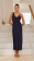 Royal Blue Straps Low Cut Pleated Luxury Satin Birthday Midi Dress
