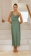 Green Straps Low Cut Pleated Luxury Satin Birthday Midi Dress