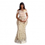 Apricot Strapless Sequins V Neck Elegant Women Formal Birthday Party Dress