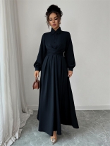 Royal Blue Long Sleeve Single Breasted Lace Up Pleated Club Maxi Dress