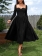Black Square Neck Long Sleeve Backless Lace Up Pleated Luxury Midi Dress