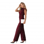 Claret Two Pieces Sequins Irregular Office Lady Casual Pant Sets