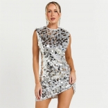Silver Sequins Sleeveless Evening Bodycon Fashion Sexy Clubwear