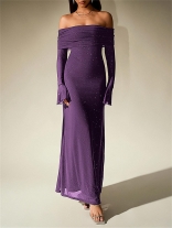 Purple Off Shoulder Mesh Sexy Sequins Elegant Fashion Maxi Dress