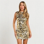 Gold Sequins Sleeveless Party Slim Fit Sexy Mini Dress