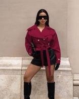 Red Long Sleeve Double Breasted Lace Up Fashion Jacket