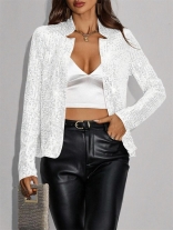 White Sequined Long Sleeve Casual Fashion Coat