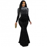 Black Long Sleeve Diamonds Luxury Evening Formal Long Dress