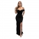 Black Straps Low Cut V Neck Lace Pleated Luxury Birthday Prom Long Dress