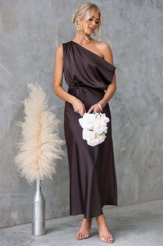 Brown Off Shoulder Fashion Women Vacation Party Long Dress