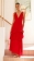 Red Deep V Neck Straps Ruffles Pleated Holiday Maxi Dress