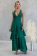 Green Deep V Neck Straps Ruffles Pleated Holiday Maxi Dress