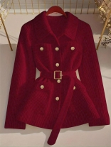 Red Knitted Long Sleeve Button Luxury Women Sweater Cardigan Coats