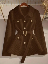 Brown Knitted Long Sleeve Button Luxury Women Sweater Cardigan Coats