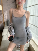 Grey Straps Low Cut Padded Casual Summer Mini Club Dress