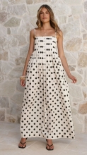 White Printed Polka Dot Fashion Women's Vacation Maxi Dress
