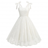 White Straps Lace Sling Embroidery Fashion Luxury Women Skirt Dress