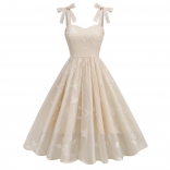 Apricot Straps Lace Sling Embroidery Fashion Luxury Women Skirt Dress