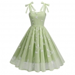 Green Straps Lace Sling Embroidery Fashion Luxury Women Skirt Dress