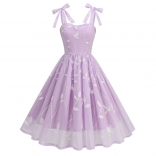 Purple Straps Lace Sling Embroidery Fashion Luxury Women Skirt Dress