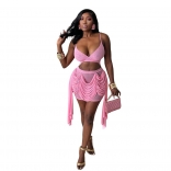 Pink Mesh Sexy Straps Hollow Out Party Women BOdycon Mini Dress