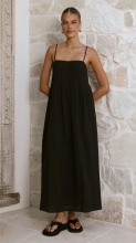 Black Straps Boat Neck Pleated Fashion Casual Summer Vacation Maxi Dress
