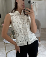 White Sleeveless Lace Crochet Fashion Women Casual Tops